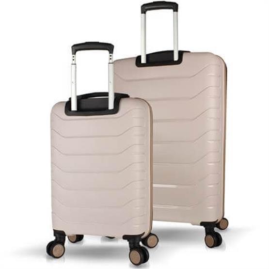 Solid PP Polipropilen Kırılmaz Kabin ve Büyük Boy Krem 2li Valiz Seti
