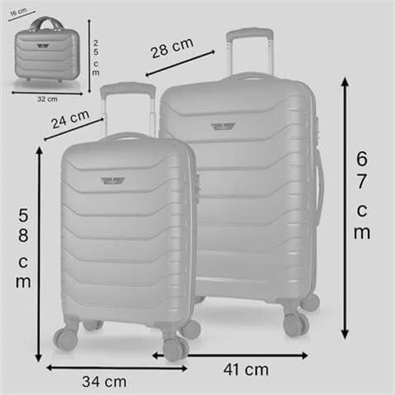 My Valice Solid PP Polipropilen Kırılmaz Makyaj Kabin ve Orta Boy Platin Gri 3lü Valiz Seti