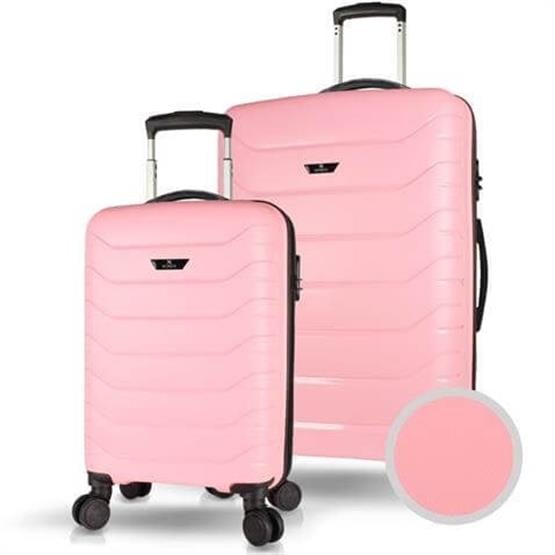Solid PP Polipropilen Kırılmaz Kabin ve Büyük Boy Toz Pembe 2li Valiz Seti