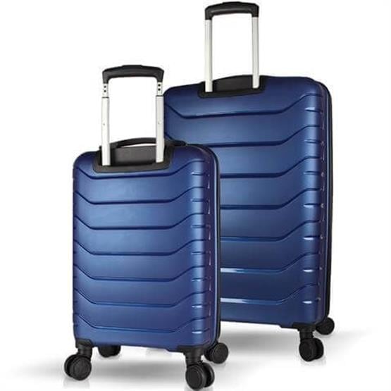 Solid PP Polipropilen Kırılmaz Kabin ve Büyük Boy Parlement Mavisi 2li Valiz Seti