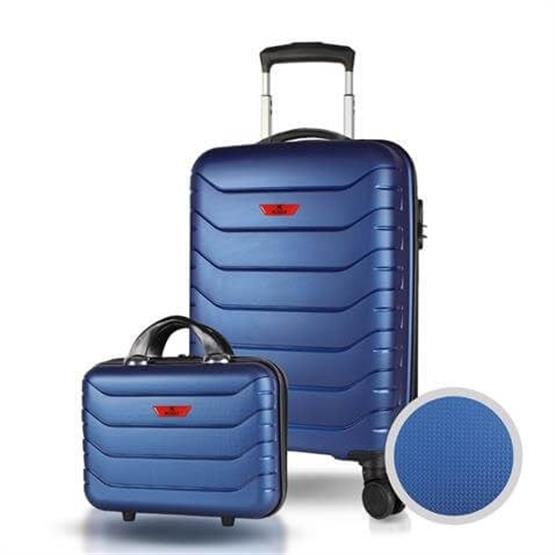 Solid PP Polipropilen Kırılmaz Makyaj ve Kabin Boy Parlement Mavisi 2li Valiz Seti