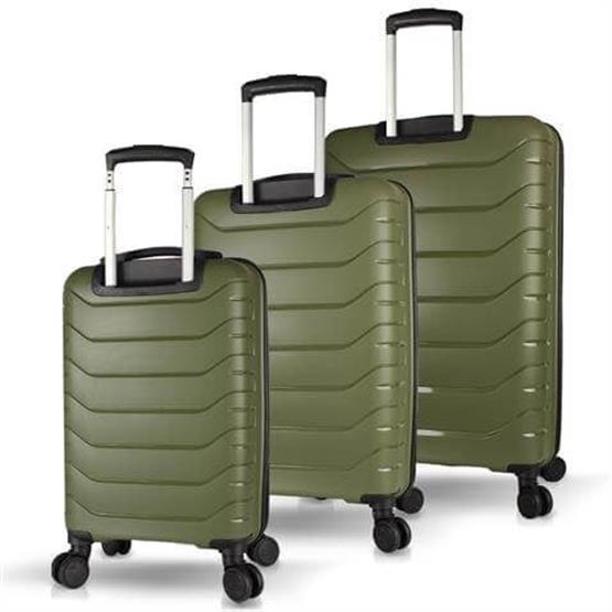 Solid PP Polipropilen Kırılmaz Kabin Orta ve Büyük Boy Haki 3lü Valiz Seti