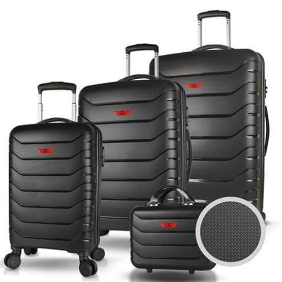 Solid PP Polipropilen Kırılmaz Kabin Orta Büyük ve Makyaj Boy Siyah 4lü Travel Valiz Seti