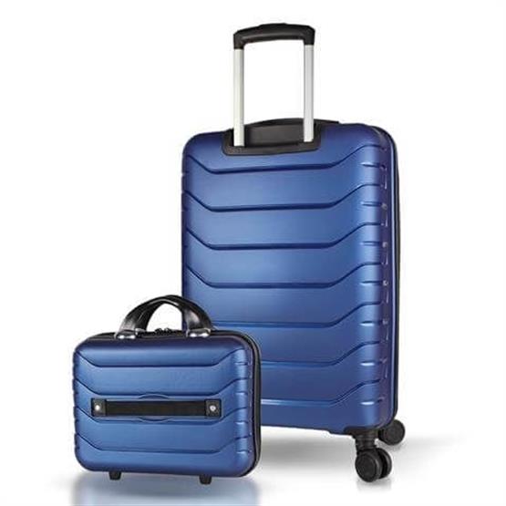 Solid PP Polipropilen Kırılmaz Makyaj ve Orta Boy Parlement Mavisi 2li Valiz Seti