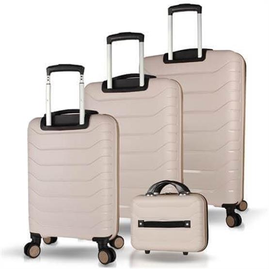 Solid PP Polipropilen Kırılmaz Kabin Orta Büyük ve Makyaj Boy Krem 4lü Travel Valiz Seti