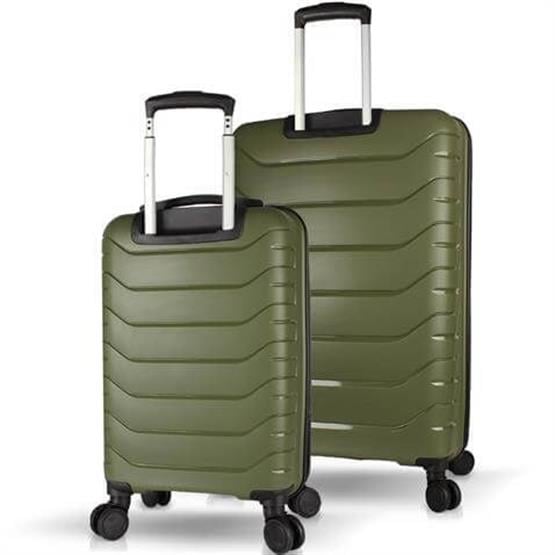 Solid PP Polipropilen Kırılmaz Kabin ve Büyük Boy Haki 2li Valiz Seti