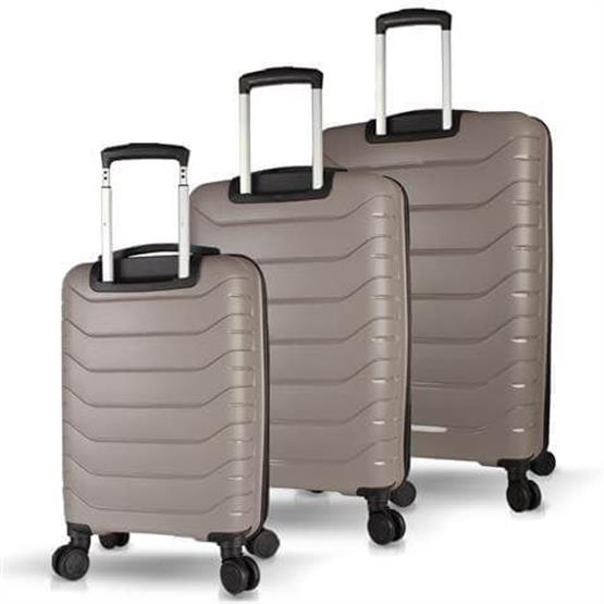 Solid PP Polipropilen Kırılmaz Kabin Orta ve Büyük Boy Platin Gri 3lü Valiz Seti