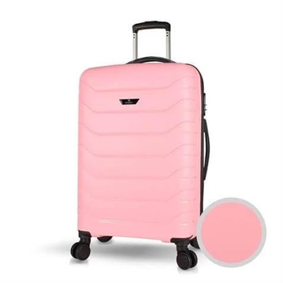 Solid PP Polipropilen Kırılmaz Orta Boy Toz Pembe Valiz