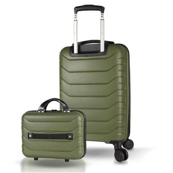 Solid PP Polipropilen Kırılmaz Makyaj ve Kabin Boy Haki 2li Valiz Seti