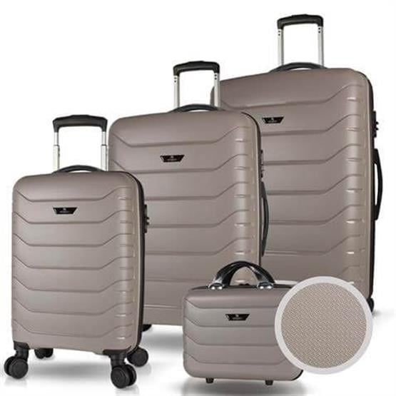 Solid PP Polipropilen Kırılmaz Kabin Orta Büyük ve Makyaj Boy Platin Gri 4lü Travel Valiz Seti