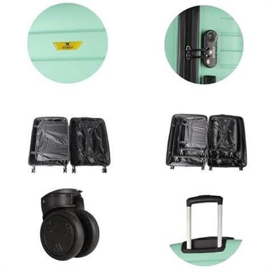 Solid PP Polipropilen Kırılmaz Kabin Orta Büyük ve Makyaj Boy Mint Yeşili 4lü Travel Valiz Seti