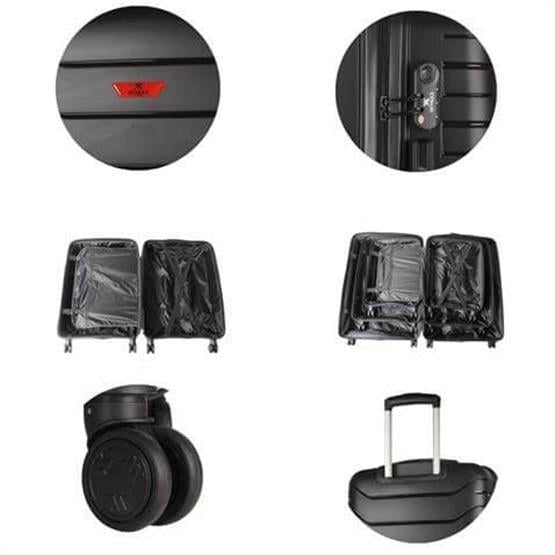 My Valice Solid PP Polipropilen Kırılmaz Makyaj Kabin ve Orta Boy Siyah 3lü Valiz Seti