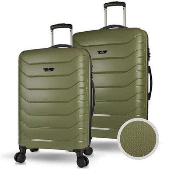 Solid PP Polipropilen Kırılmaz Orta ve Büyük Boy Haki 2li Valiz Seti
