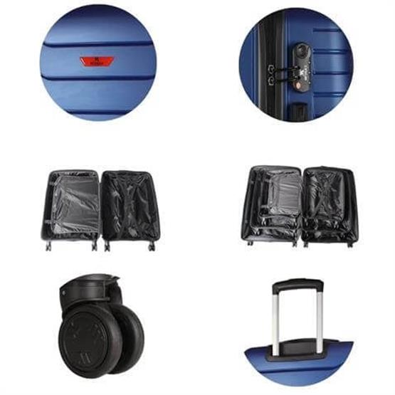 Solid PP Polipropilen Kırılmaz Makyaj ve Orta Boy Parlement Mavisi 2li Valiz Seti