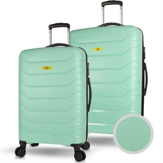 Solid PP Polipropilen Kırılmaz Orta ve Büyük Boy Mint Yeşili 2li Valiz Seti