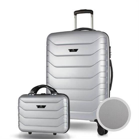 Solid PP Polipropilen Kırılmaz Makyaj ve Orta Boy Gümüş Gri 2li Valiz Seti