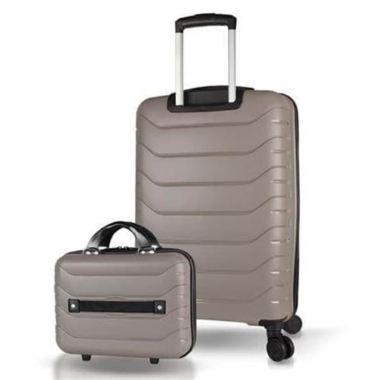 Solid PP Polipropilen Kırılmaz Makyaj ve Orta Boy Platin Gri 2li Valiz Seti