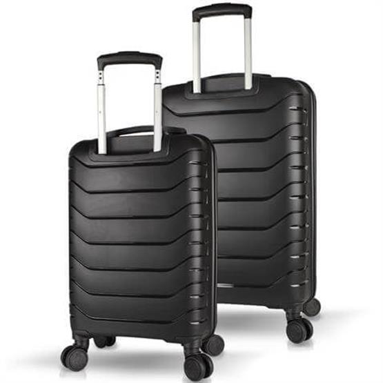 Solid PP Polipropilen Kırılmaz Kabin ve Orta Boy Siyah 2li Valiz Seti