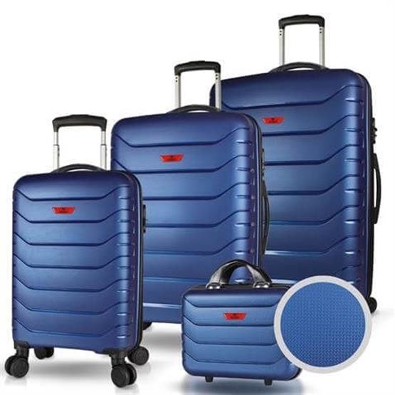 Solid PP Polipropilen Kırılmaz Kabin Orta Büyük ve Makyaj Boy Parlement Mavisi 4lü Travel Valiz Seti