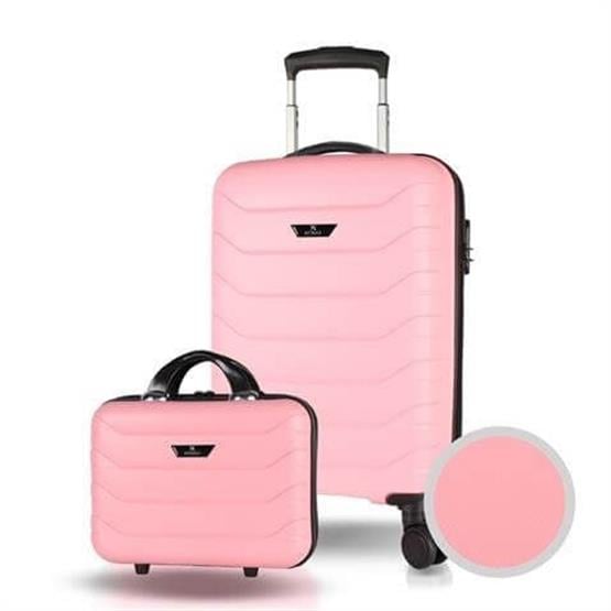 Solid PP Polipropilen Kırılmaz Makyaj ve Kabin Boy Toz Pembe 2li Valiz Seti