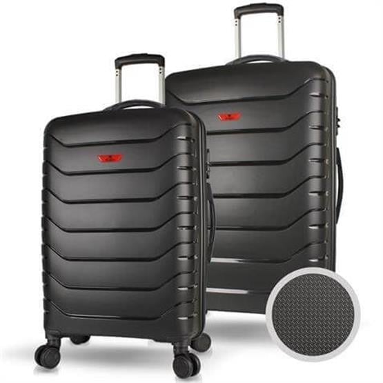 Solid PP Polipropilen Kırılmaz Orta ve Büyük Boy Siyah 2li Valiz Seti