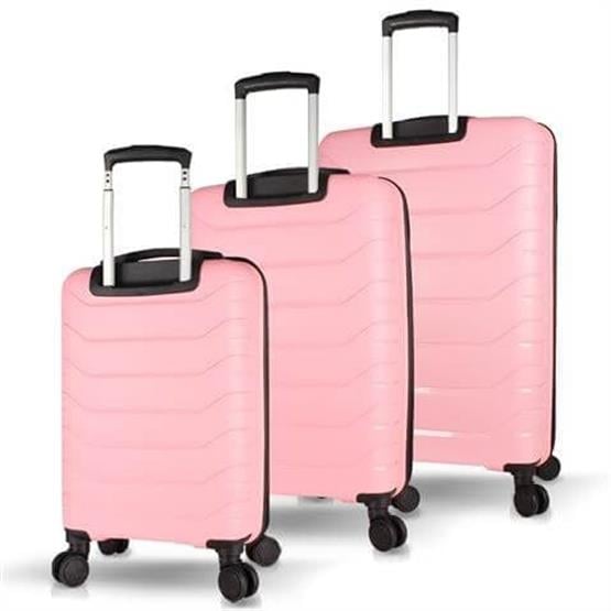 My Valice Solid PP Polipropilen Kırılmaz Kabin Orta ve Büyük Boy Toz Pembe 3lü Valiz Seti