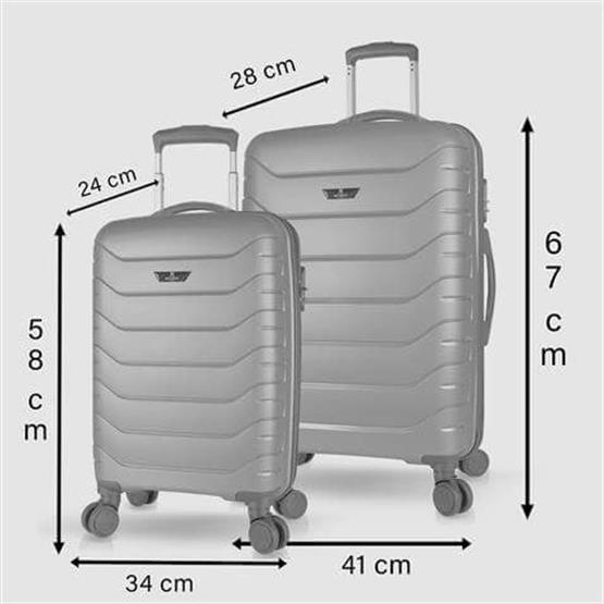 Solid PP Polipropilen Kırılmaz Kabin ve Orta Boy Gümüş Gri 2li Valiz Seti