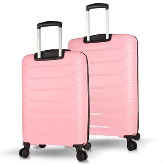 Solid PP Polipropilen Kırılmaz Orta ve Büyük Boy Toz Pembe 2li Valiz Seti