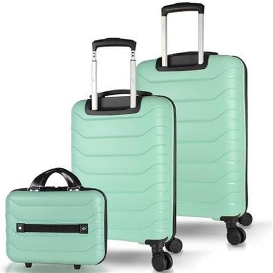Solid PP Polipropilen Kırılmaz Makyaj Kabin ve Orta Boy Mint Yeşili 3lü Valiz Seti