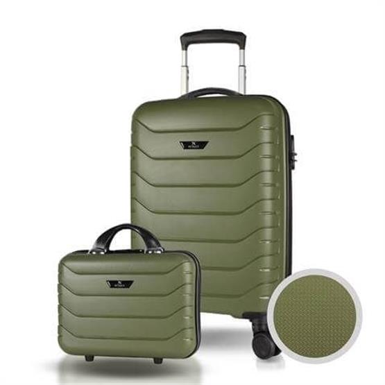 Solid PP Polipropilen Kırılmaz Makyaj ve Kabin Boy Haki 2li Valiz Seti