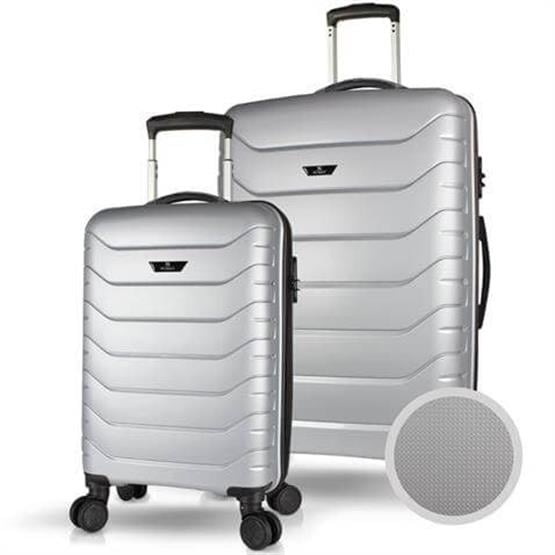 Solid PP Polipropilen Kırılmaz Kabin ve Orta Boy Gümüş Gri 2li Valiz Seti