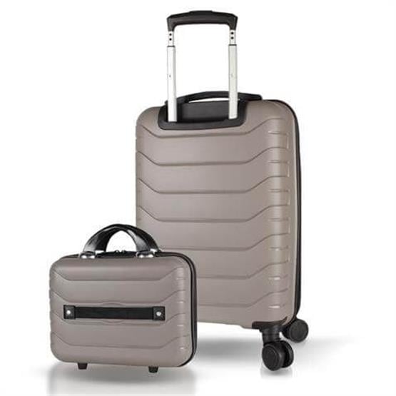 Solid PP Polipropilen Kırılmaz Makyaj ve Kabin Boy Platin Gri 2li Valiz Seti