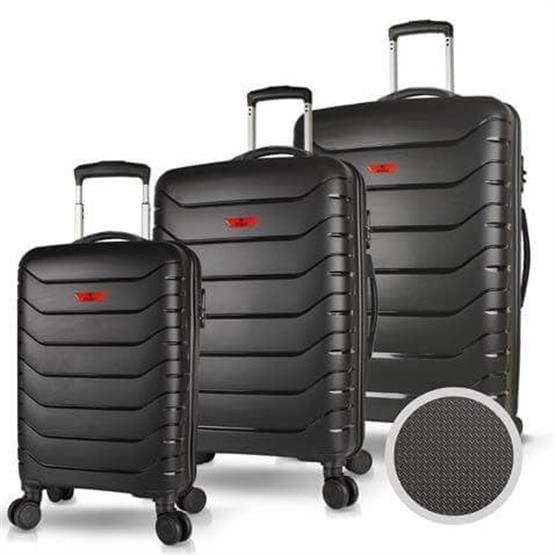 Solid PP Polipropilen Kırılmaz Kabin Orta ve Büyük Boy Siyah 3lü Valiz Seti