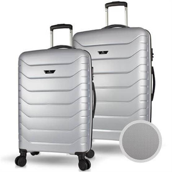 Solid PP Polipropilen Kırılmaz Orta ve Büyük Boy Gümüş Gri 2li Valiz Seti