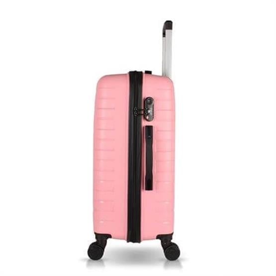 My Valice Solid PP Polipropilen Kırılmaz Makyaj Kabin ve Orta Boy Toz Pembe 3lü Valiz Seti