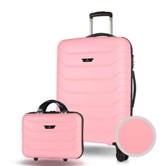 Solid PP Polipropilen Kırılmaz Makyaj ve Orta Boy Toz Pembe 2li Valiz Seti