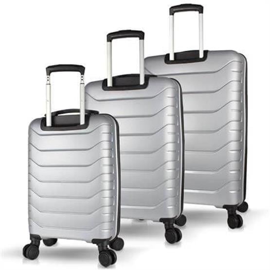 My Valice Solid PP Polipropilen Kırılmaz Kabin Orta ve Büyük Boy Gümüş Gri 3lü Valiz Seti