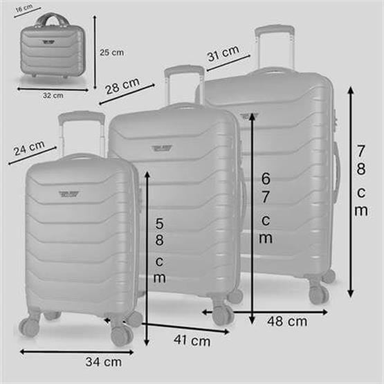 Solid PP Polipropilen Kırılmaz Kabin Orta Büyük ve Makyaj Boy Mint Yeşili 4lü Travel Valiz Seti