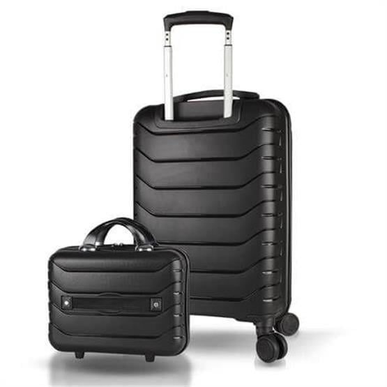 Solid PP Polipropilen Kırılmaz Makyaj ve Kabin Boy Siyah 2li Valiz Seti