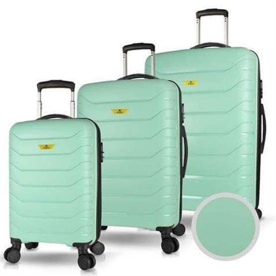 Solid PP Polipropilen Kırılmaz Kabin Orta ve Büyük Boy Mint Yeşili 3lü Valiz Seti