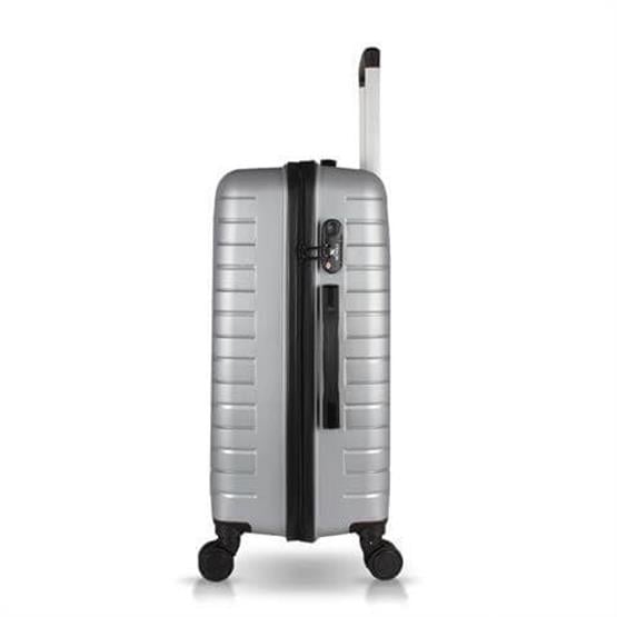 Solid PP Polipropilen Kırılmaz Orta ve Büyük Boy Gümüş Gri 2li Valiz Seti