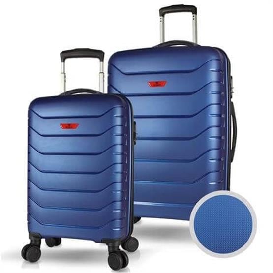 Solid PP Polipropilen Kırılmaz Kabin ve Orta Boy Parlement Mavisi 2li Valiz Seti