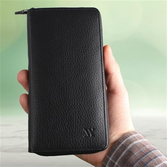 My Valice Unisex Telefon Bölmeli Hakiki  Deri Cüzdan ve Kartlık 1821 Siyah