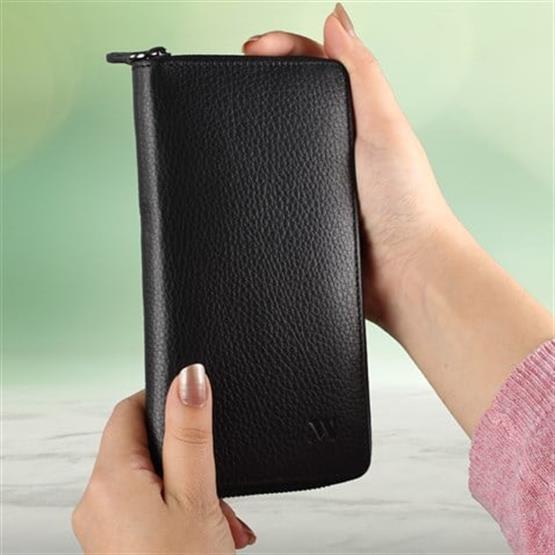 My Valice Unisex Telefon Bölmeli Hakiki  Deri Cüzdan ve Kartlık 1821 Siyah