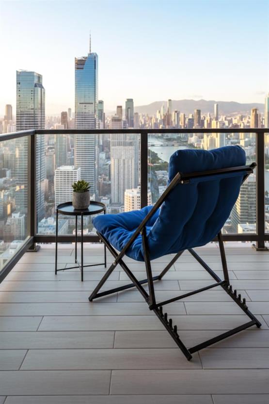 Napper Katlanabilir Mavi Şezlong - Su Geçirmez Kumaş, Metal İskelet, Balkon ve Bahçe Sandalyesi