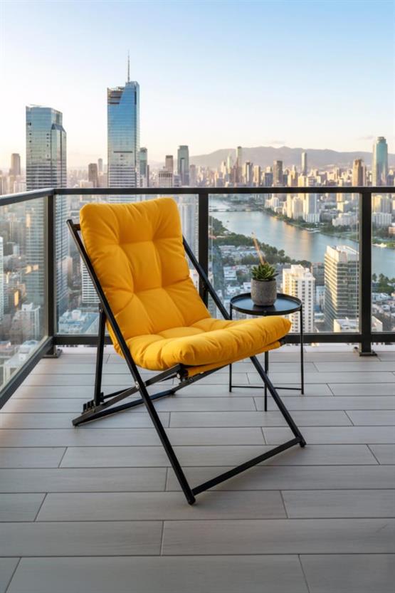 Napper Katlanabilir Sarı Şezlong - Su Geçirmez Kumaş, Metal İskelet, Balkon ve Bahçe Sandalyesi
