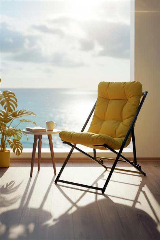 Napper Katlanabilir Sarı Şezlong - Su Geçirmez Kumaş, Metal İskelet, Balkon ve Bahçe Sandalyesi