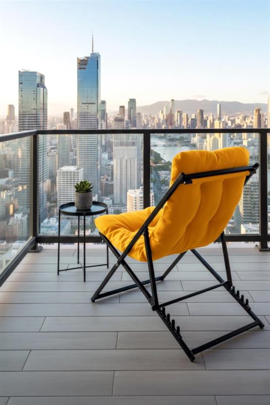 Napper Katlanabilir Sarı Şezlong - Su Geçirmez Kumaş, Metal İskelet, Balkon ve Bahçe Sandalyesi
