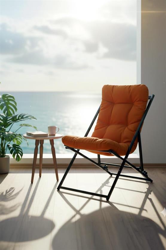 Napper Katlanabilir Turuncu Şezlong - Su Geçirmez Kumaş, Metal İskelet, Balkon ve Bahçe Sandalyesi