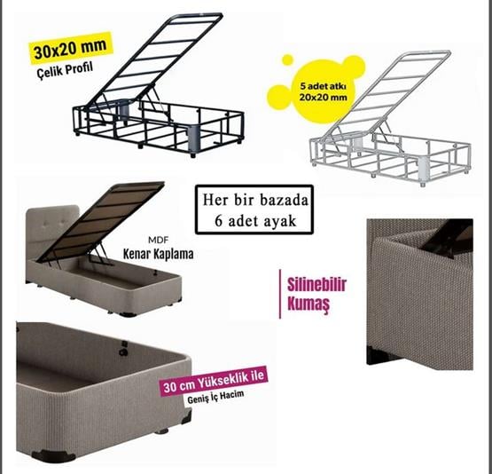 Niron Baza - 120x200 cm Tek Kişilik Sandıklı Klasik Kumaş Baza